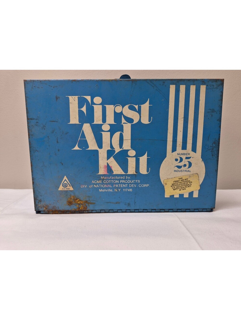 Vintage Acme Cotton Products Industrial First Aid Kit Number 25 Metal Box J57